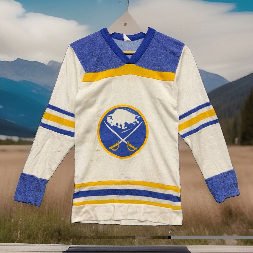 Vintage 70s 80s Buffalo Sabres NHL Hockey Jersey Boys Large (15Wx25.5L) RARE HTF